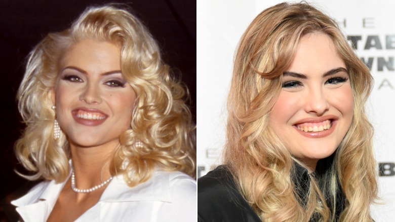 Una foto de Anna Nicole Smith sonriendo está al lado de una foto de su hija Dannielynn Birkhead.
