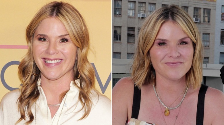 Jenna Hager Bush en mayo de 2025 con el pelo largo y el mes siguiente con un bob