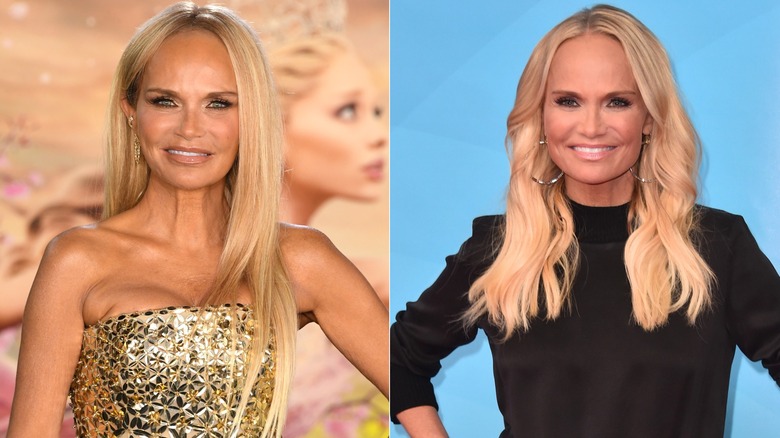 Una imagen de lado a lado de Kristin Chenoweth con extensiones de cabello para longitud y grosor.