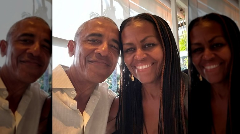 Michelle y Barack Obama sonríen juntos en una selfie.