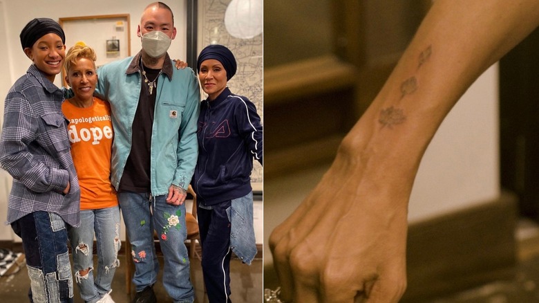 Gammy Norris, Willow Smith y Jada Pinkett Smith después de hacerse sus tatuajes y el tatuaje de jada