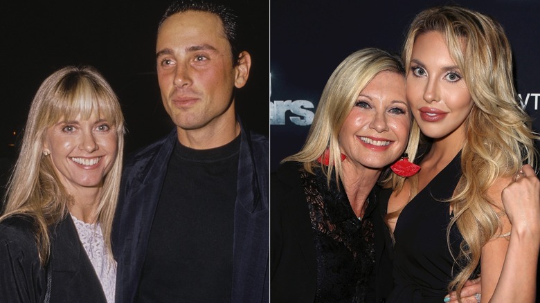 Las fotos una al lado de la otra muestran a Olivia Newton-John posando con su primer marido Matt Lattanzi y su hija Chloe Lattanzi.