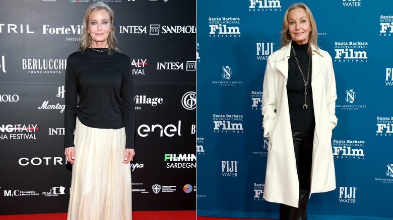 Bo Derek posa en una alfombra roja con outfits en blanco y negro