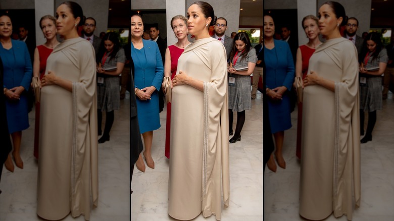 Meghan Markle en Marruecos con un vestido drapeado en 2019