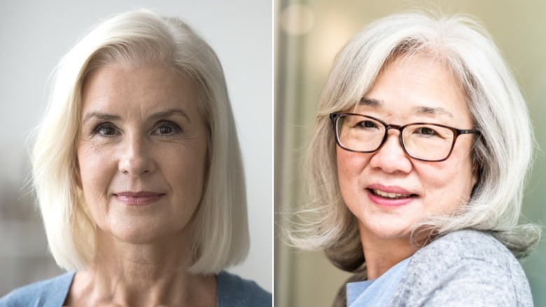 Dos mujeres mayores con cortes de pelo lobulados.