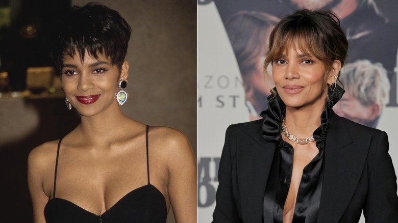 Halle Berry en una entrega de premios en 1992 y en el estreno de Crime 101 en febrero de 2026.