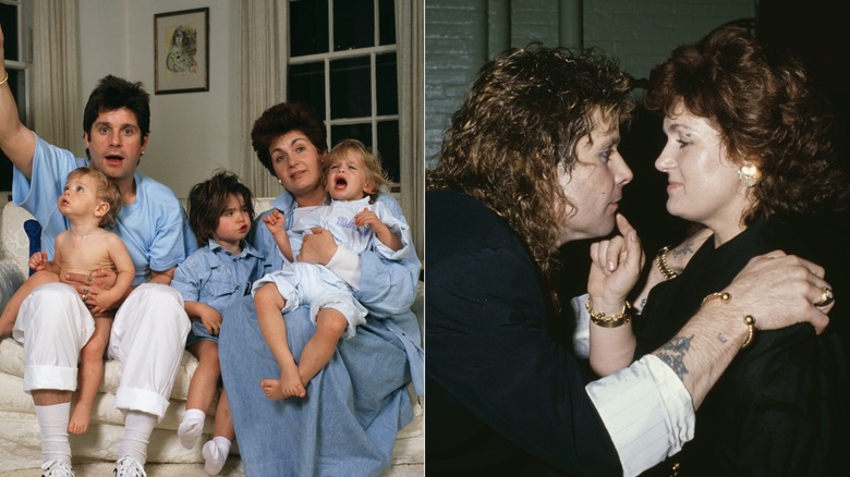 Al lado de Sharon Osbourne con su familia en los años 80 y Sharon y Ozzy mirándose