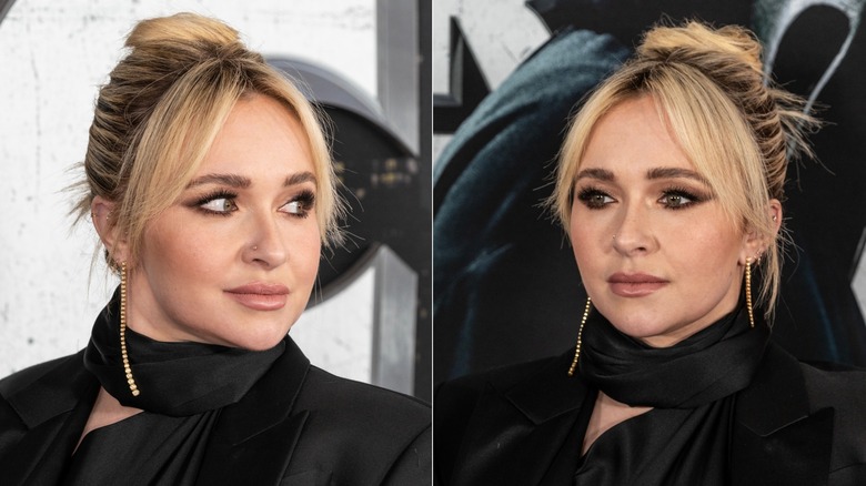 Hayden Panettiere con el pelo recogido en un moño y flequillo de cortina