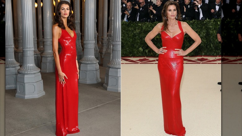 Kaia Gerber en noviembre de 2025 y Cindy Crawford en mayo de 2018
