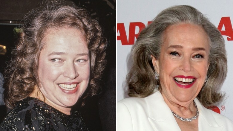 Kathy Bates en 1990 con rizos castaños, y en 2026 con sus canas