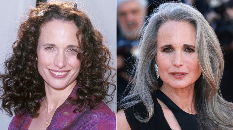 Fotos una al lado de la otra de Andie MacDowell en 1998 y 2026