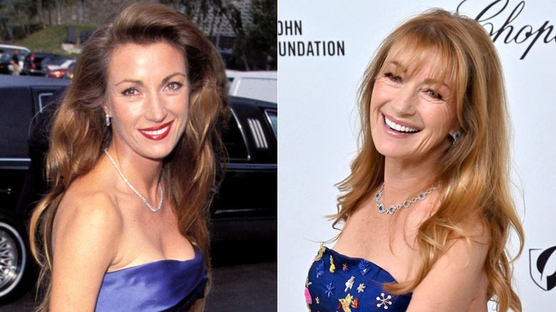 Fotos una al lado de la otra de Jane Seymour en 1995 y 2025