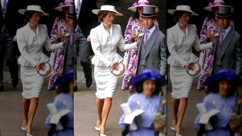 El Príncipe y la Princesa de Gales en el recinto real de Royal Ascot, junio de 1986.
