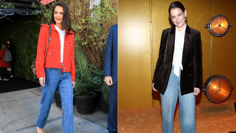 Katie Holmes en Tribeca en la ciudad de Nueva York en noviembre de 2019 / Katie Holmes en el desfile de Zimmermann durante la Semana de la Moda de Nueva York en febrero de 2020