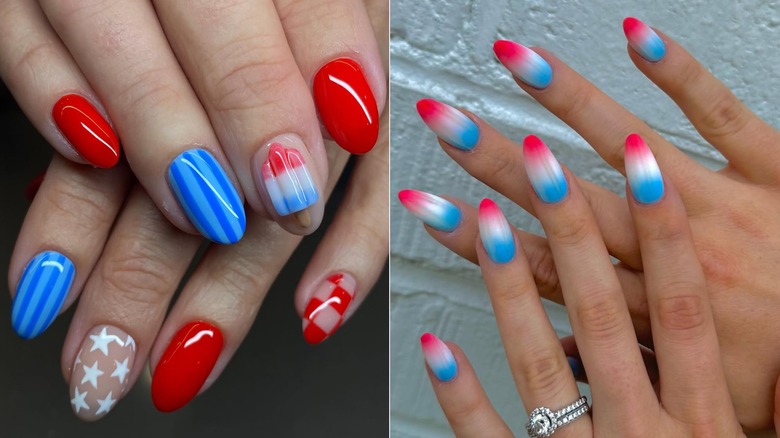 Dos ejemplos de arte de uñas con cohetes pop.
