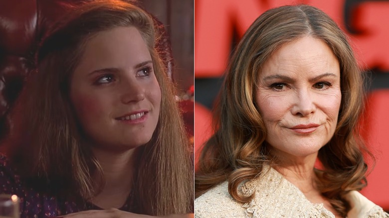 Jennifer Jason Leigh como Stacy Hamilton a la izquierda en la película Fast Times at Ridgemont High, y a la derecha asistiendo al estreno en Los Ángeles de Netflix. "Algo muy malo va a pasar"