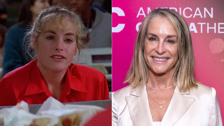 A la izquierda, Amanda Wyss con el cabello recogido en Fast Times en Ridgemont High, a la derecha, Wyss sonriendo para las fotos en la proyección del 40 aniversario del Beyond Fest de 2024. 