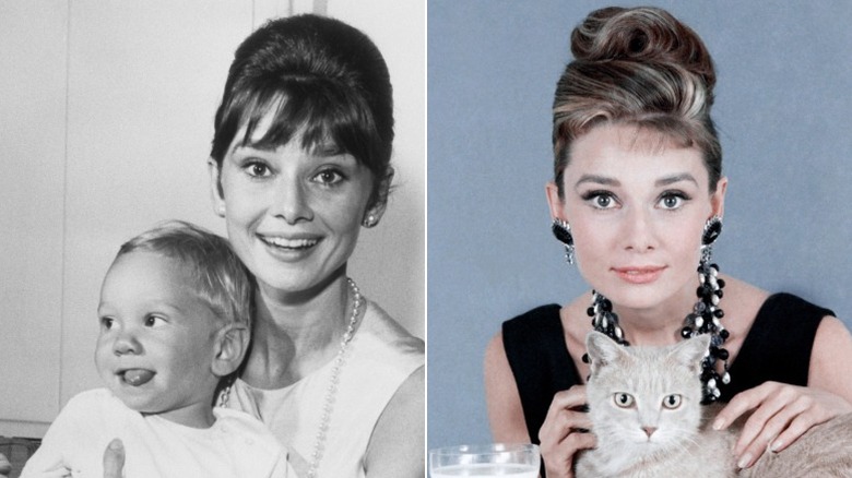 Audrey Hepburn con su hijo en el regazo y en Desayuno con diamantes