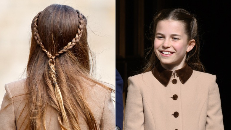Fotos de lado a lado de la princesa Charlotte que muestran la parte delantera y trasera de su cabello.