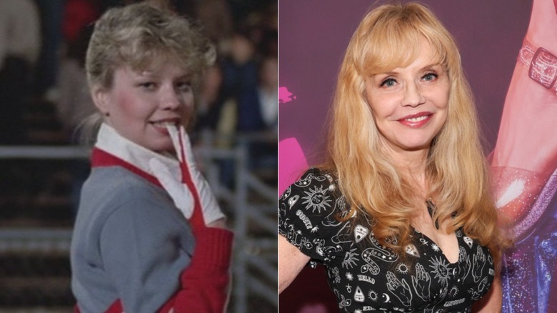Kelli Maroney con uniforme de animadora en Fast Times en Ridgemont High a la izquierda y al 