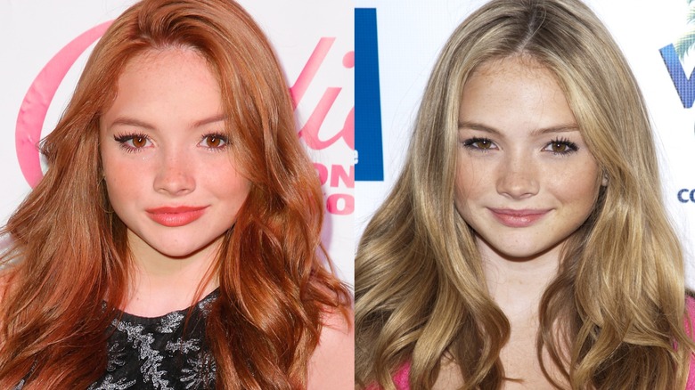 Natalie Alyn Lind con cabello rojo a la izquierda y cabello rubio a la derecha.