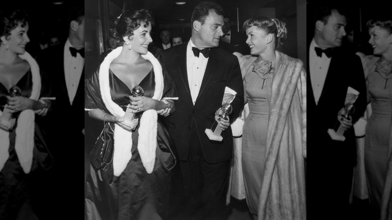 Elizabeth Taylor, Mike Todd y Debbie Reynolds en los Globos de Oro de 1957