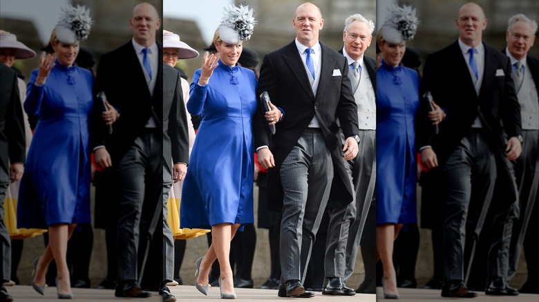 Zara Tindall y Mike Tindall asisten a la boda de la princesa Eugenia y Jack Brooksbank en el Castillo de Windsor en octubre de 2018