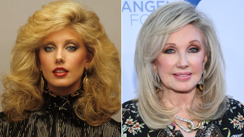 Comparación lado a lado de Morgan Fairchild en los años 1980 y 2020