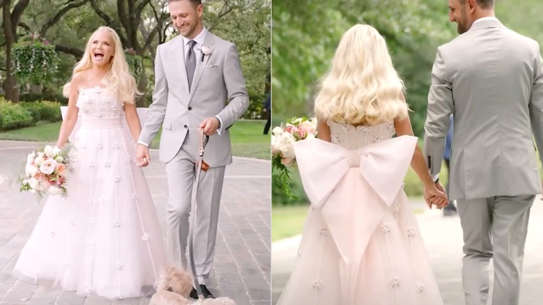 Kristin Chenoweth con un vestido rosa pálido el día de su boda