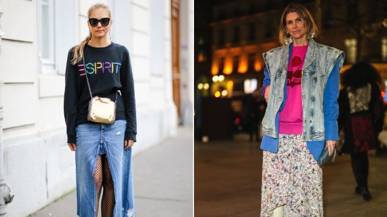 Dos mujeres de estilo callejero con sudaderas con logo.