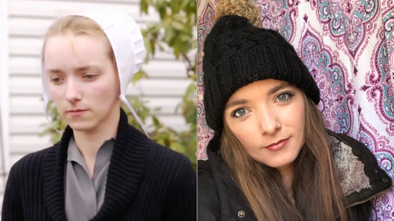 Rebecca Schmucker (izq.) con un gorro blanco. Rebecca Schmucker (derecha) maquillada y un gorro negro.