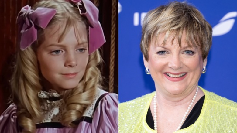 Izquierda: Alison Arngrim como Nellie Oleson en Little House on the Prairie (alrededor de la década de 1970) / R: Alison Arngrim asiste a la ceremonia de apertura durante el 63º Festival de Televisión de Montecarlo el 14 de junio