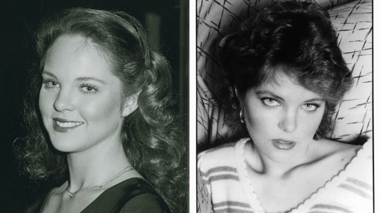 Imagen dividida de Melissa Sue Anderson en la década de 1980 con cabello largo y rizado a la izquierda y cabello corto y rizado a la derecha.