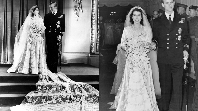 La reina Isabel II y el príncipe Felipe el día de su boda en 1947