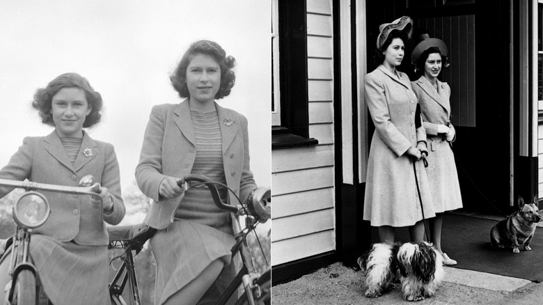 La reina Isabel y la princesa Margarita cuando eran mujeres jóvenes que vestían trajes a juego en la década de 1940.