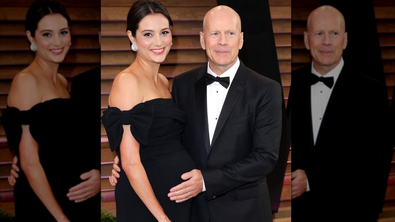 Se ve a Bruce Willis acunando dulcemente la panza de su esposa Emma Heming en la alfombra roja.