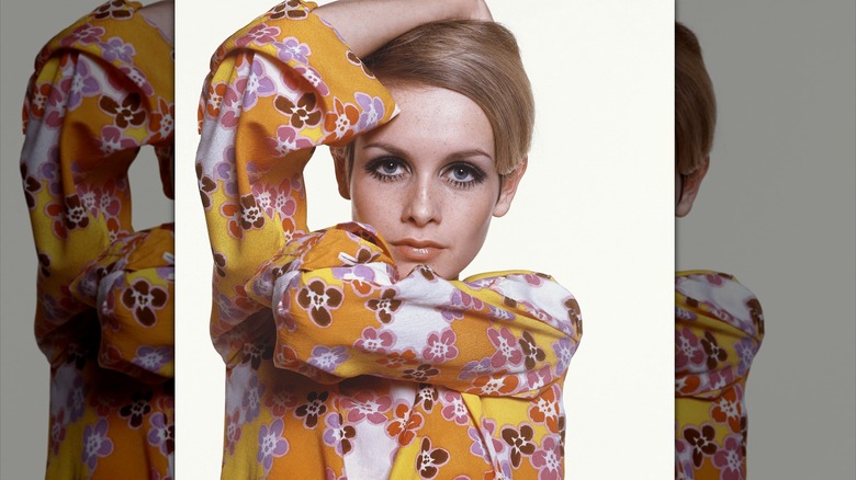 Un retrato de la modelo Twiggy mirando a la cámara.