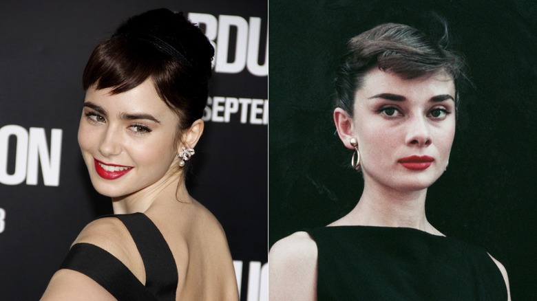 Lily Collins en 2011 y Audrey Hepburn en 1955