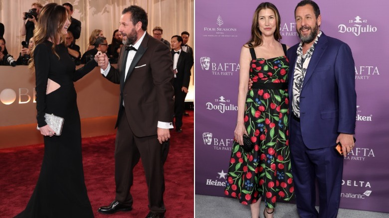 Jackie y Adam Sandler en la alfombra roja de los Globos de Oro y en el Tea Party BAFTA