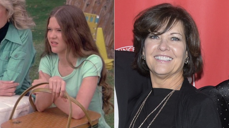 Connie Needham en un episodio de Eight Is Enough junto a una foto de ella en un evento en 2019.