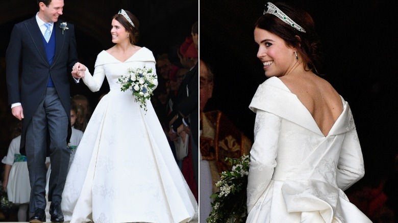 La princesa Eugenia en su boda con Jack Brooksbank, con vistas a la parte de atrás de su vestido