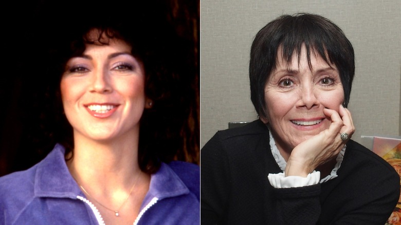 L: Joyce DeWitt posa para un retrato en la playa debajo del muelle alrededor de 1980/R: Joyce Dewitt asiste a la Chiller Theatre Expo Otoño 2019 en Parsippany Hilton el 25 de octubre de 2019
