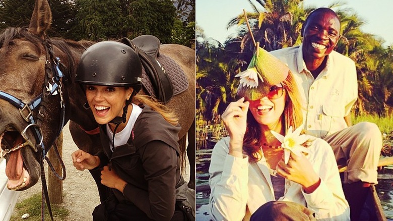 Erin Cahill con un caballo y viajando