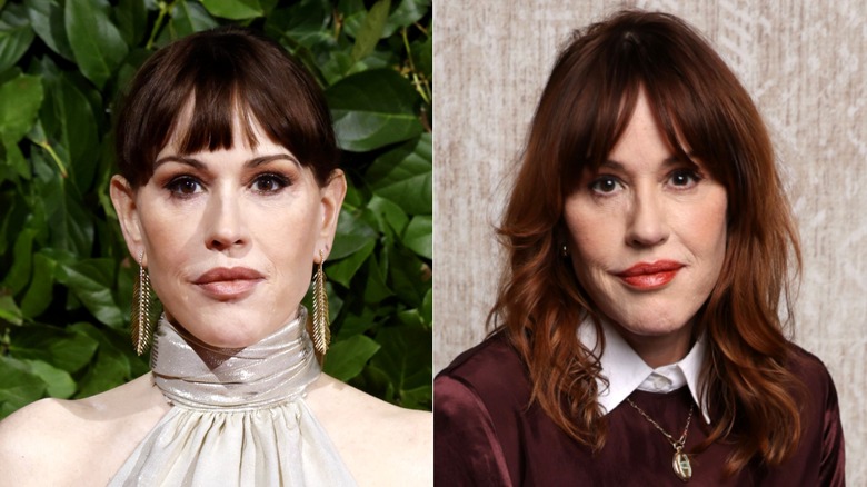 Fotos una al lado de la otra de Molly Ringwald con flequillo en 2026.