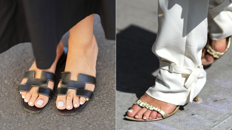 Una pedicura blanca y una pedicura francesa.