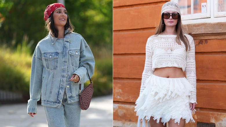 Fotos de dos invitadas con pañuelos en la cabeza en la Semana de la Moda de Copenhague Primavera/Verano 2027