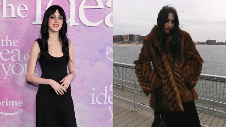 Mathilda Gianopoulos posando en un evento luciendo un vestido negro y sombra de ojos azul.