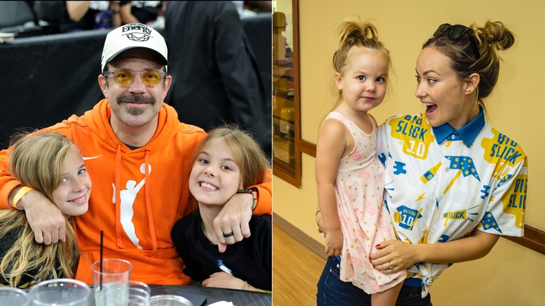 Fotos de lado a lado de Jason Sudeikis con sus dos hijos y Olivia Wilde con su hija Daisy.