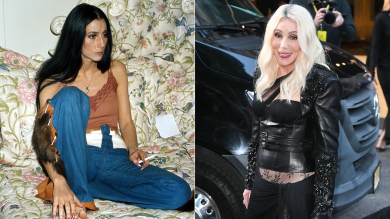 Izquierda: Cher durante una sesión de retratos en 1977. Derecha: Cher de camino a la Met Gala 2026.