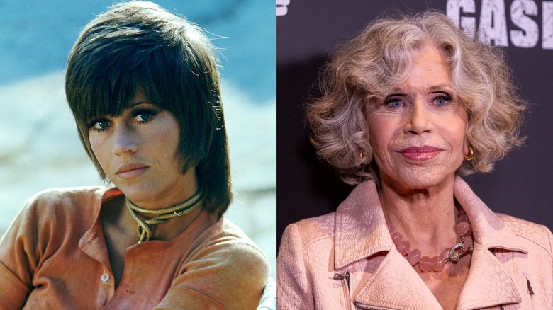 Izquierda: Un retrato de Jane Fonda en 1971. Derecha: Jane Fonda asiste al estreno de 